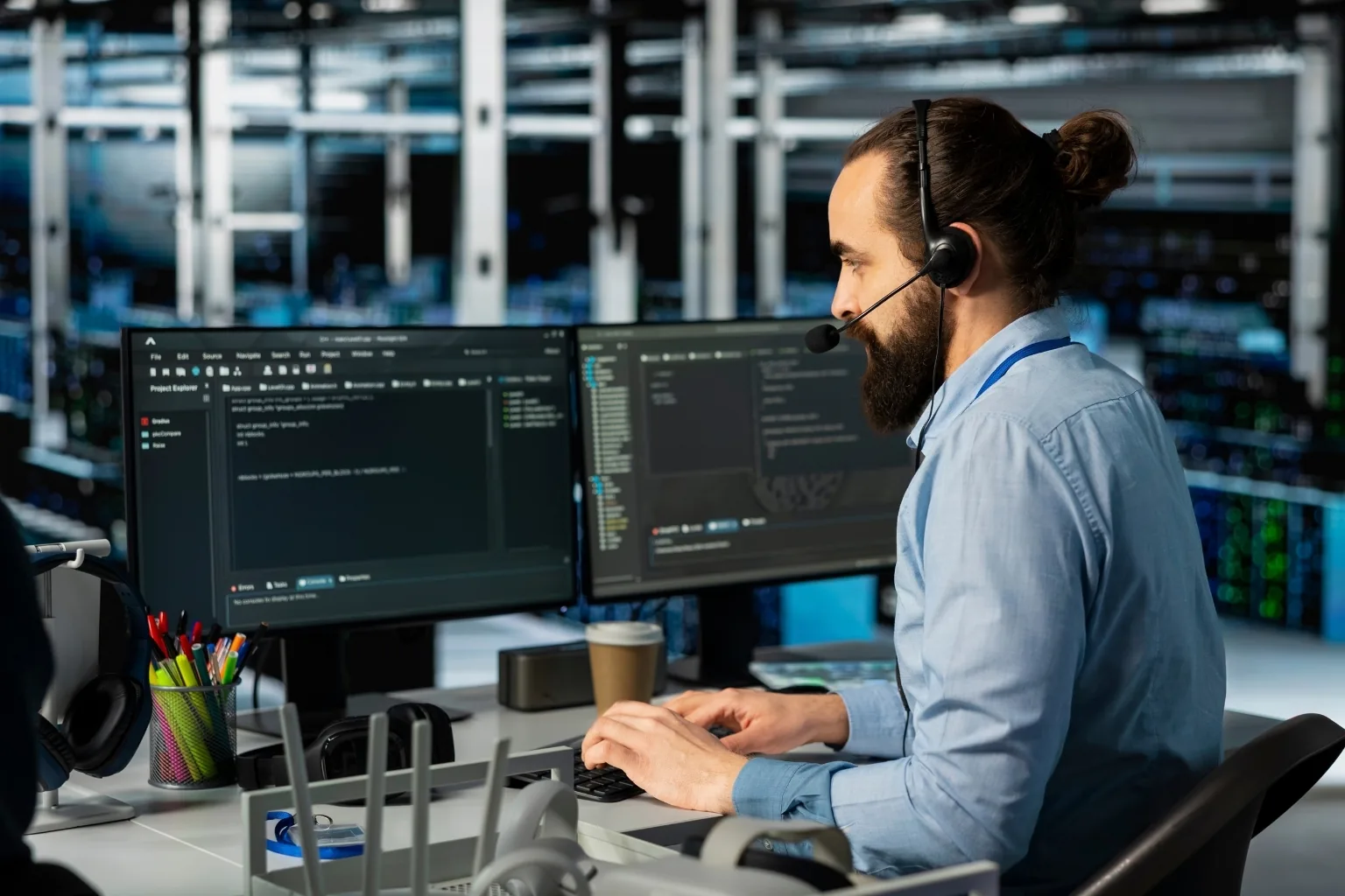 Local IT help desk technician assisting a client by phone in Greensboro, NC