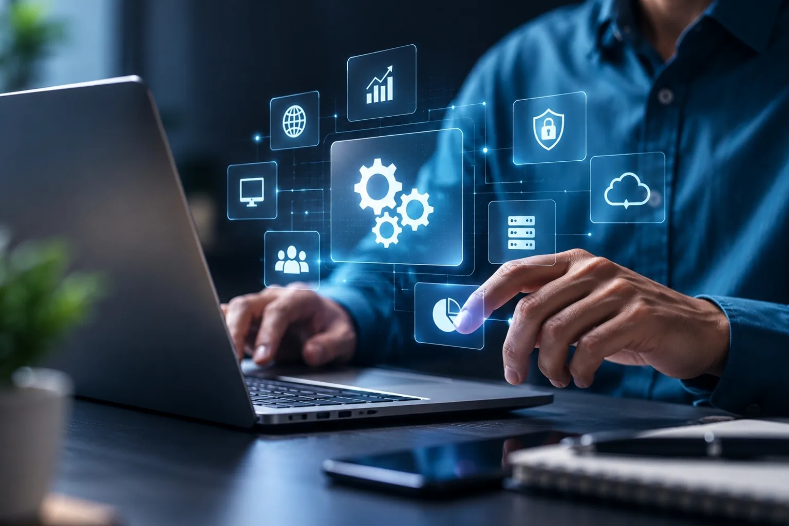Managed IT services technician reviewing systems with a Greensboro business owner