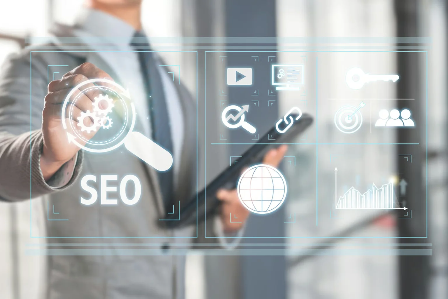 SEO strategy concept with search, keyword and analytics icons for a Greensboro, NC business